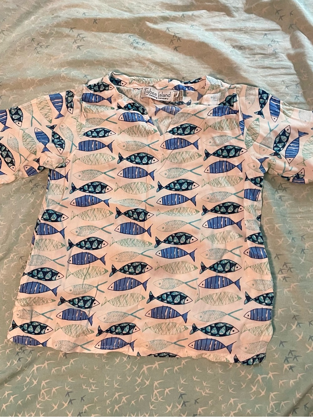 Tybee Island Fish Print Top in Blue and Teal
